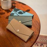 [French calf] <br>flap long wallet<br>color: dark green