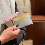 [French calf] <br>compact card case<br>color: taupe x mauve pink