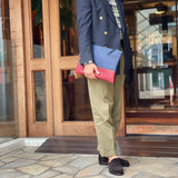[フレンチカーフ] <br>コンビ　クラッチバッグ<br>color：インクブルー×レッド<br>【ご予約受付中：お届け目安３ヶ月程】