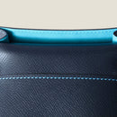 [French calf] <br>Through gachi card case<br>Color: Navy x Turquoise Stitch