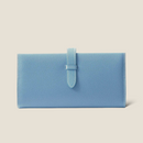 [French calf] <br>Long wallet with belt<br>color: Aqua Blue