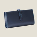 [French calf] <br>Long wallet with belt<br>Color: Navy x Turquoise Stitch<br>[Made to order]