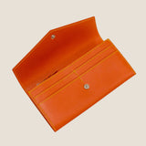 [フレンチカーフ] <br>フラップロングウォレット<br>color：オレンジ