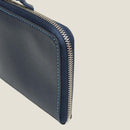 [French calf] <br>Half L zip wallet<br>Color: Navy x Turquoise Stitch