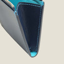 [French calf] <br>Half L zip wallet<br>Color: Navy x Turquoise Stitch