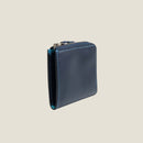 [French calf] <br>Half L zip wallet<br>Color: Navy x Turquoise Stitch