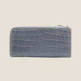 [カラークロコダイル] <br>Lジップロングウォレット<br>color：グレー<br>【ご予約受付中：お届け目安３ヶ月程】