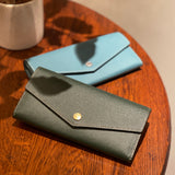 [French calf] <br>flap long wallet<br>color: dark green