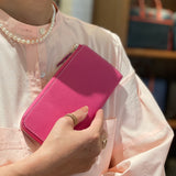 [French calf] <br>L zip long wallet<br>color: magenta pink
