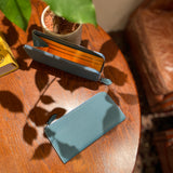 [French calf] <br>L zip long wallet<br>color: Jean blue