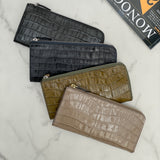 [Croc pattern] <br>L zip long wallet<br>color: black