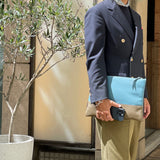 [French calf] <br>Combi clutch bag<br>color: Aqua blue x taupe<br>[Made to order]