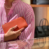 [French calf] <br>L zip long wallet<br>color: orange