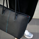 [フレンチカーフ] <br>ロワイヤルMトートバッグ<br>color：ネイビー×ターコイズステッチ×内装レッド<br>【７月下旬入荷予定】