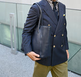 [シュリンクレザー]<br>トゥティトートバッグ<br>color：ネイビー
