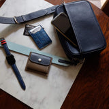 [French calf] <br>mini snap wallet<br>color: navy x taupe