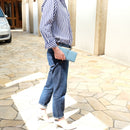 [French calf] <br>Long wallet with belt<br>color: Aqua Blue