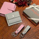 [フレンチカーフ] <br>ホックアップウォレット<br> color：モーヴピンク×オフホワイトステッチ<br>【５月下旬入荷予定】