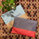 [French calf] <br>Combi clutch bag<br>color: Aqua blue x taupe<br>[Made to order]