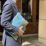 [French calf] <br>Combi clutch bag<br>color: Aqua blue x taupe<br>[Made to order]