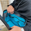 [フレンチカーフ] <br>ロワイヤルMトートバッグ<br>color：ネイビー×ターコイズステッチ×内装ターコイズ<br>【７月下旬入荷予定】