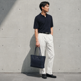 [シュリンクレザー]<br>トゥティトートバッグ<br>color：ネイビー