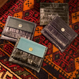 [French calf x crocodile pattern] <br>mini snap wallet<br>color: Jean blue x black