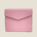 [フレンチカーフ] <br>ホックアップウォレット<br> color：モーヴピンク×オフホワイトステッチ<br>【８月下旬入荷予定】