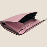 [フレンチカーフ] <br>ホックアップウォレット<br> color：モーヴピンク×オフホワイトステッチ<br>【８月下旬入荷予定】
