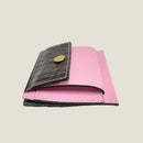 [Croco pattern x French calf] <br>Mini -snap wallet<br>color: Dark Brown x Mauv Pink