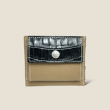 [Croc pattern x French calf] <br>mini snap wallet<br>color: black x taupe