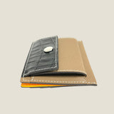 [Croc pattern x French calf] <br>mini snap wallet<br>color: black x taupe