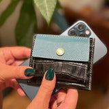 [French calf x crocodile pattern] <br>mini snap wallet<br>color: Jean blue x black
