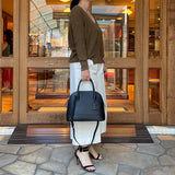[Shrink leather] <br>round shoulders<br>color: black