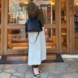 [Shrink leather] <br>round shoulders<br>color: black