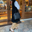 [Shrink leather] <br>Round shoulder<br>color: Black