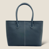 [フレンチカーフ] <br>ロワイヤルMトートバッグ<br>color：ネイビー×オフホワイトステッチ<br>【ご予約受付中：お届け目安３ヶ月程】