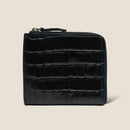 [Croco pattern leather] <br>Half L zip wallet<br>color: Black