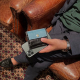 [French calf x crocodile pattern] <br>mini snap wallet<br>color: Jean blue x black