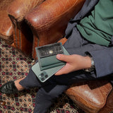 [Croc pattern x French calf] <br>mini snap wallet<br>color: black x dark green