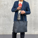 [フレンチカーフ] <br>ロワイヤルMトートバッグ<br>color：ネイビー×ターコイズステッチ×内装ネイビー