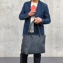 [フレンチカーフ] <br>ロワイヤルMトートバッグ<br>color：ネイビー×ターコイズステッチ×内装ネイビー