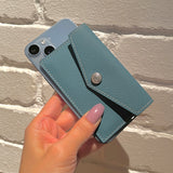 [French calf] <br>flap card case<br>color: Jean blue