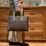 [French calf] <br>Bercy tote bag<br>color: dark brown x aqua blue