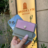[French calf] <br>mini snap wallet<br>color: mauve pink x ice gray