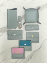 [French calf] <br>mini snap wallet<br>color: Jean blue x ice gray