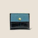 [French Calf x Croco Pattern] <br>Mini -snap wallet<br>color: Gene Blue x Black