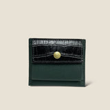 [Croc pattern x French calf] <br>mini snap wallet<br>color: black x dark green