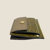 [French calf x crocodile pattern] <br>mini snap wallet<br>color: taupe x khaki
