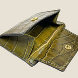 [French calf x crocodile pattern] <br>mini snap wallet<br>color: taupe x khaki